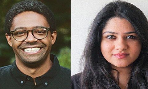 Vasundhara Jain and Ahmmad Brown similing at the camera