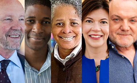 Headshots of five professors